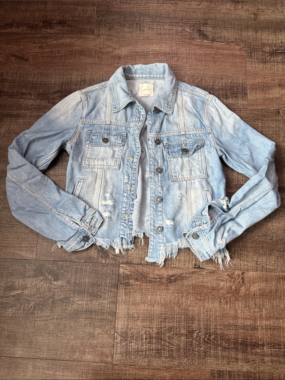 Light Wash Distressed Denim Jacket - Women's - Picture 1 of 10